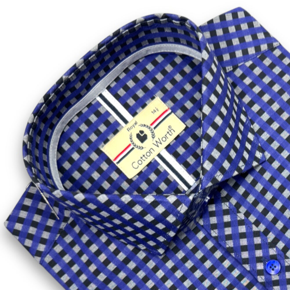 Cotton Worth Royal Check Semi Formal Blu008 - Image 2