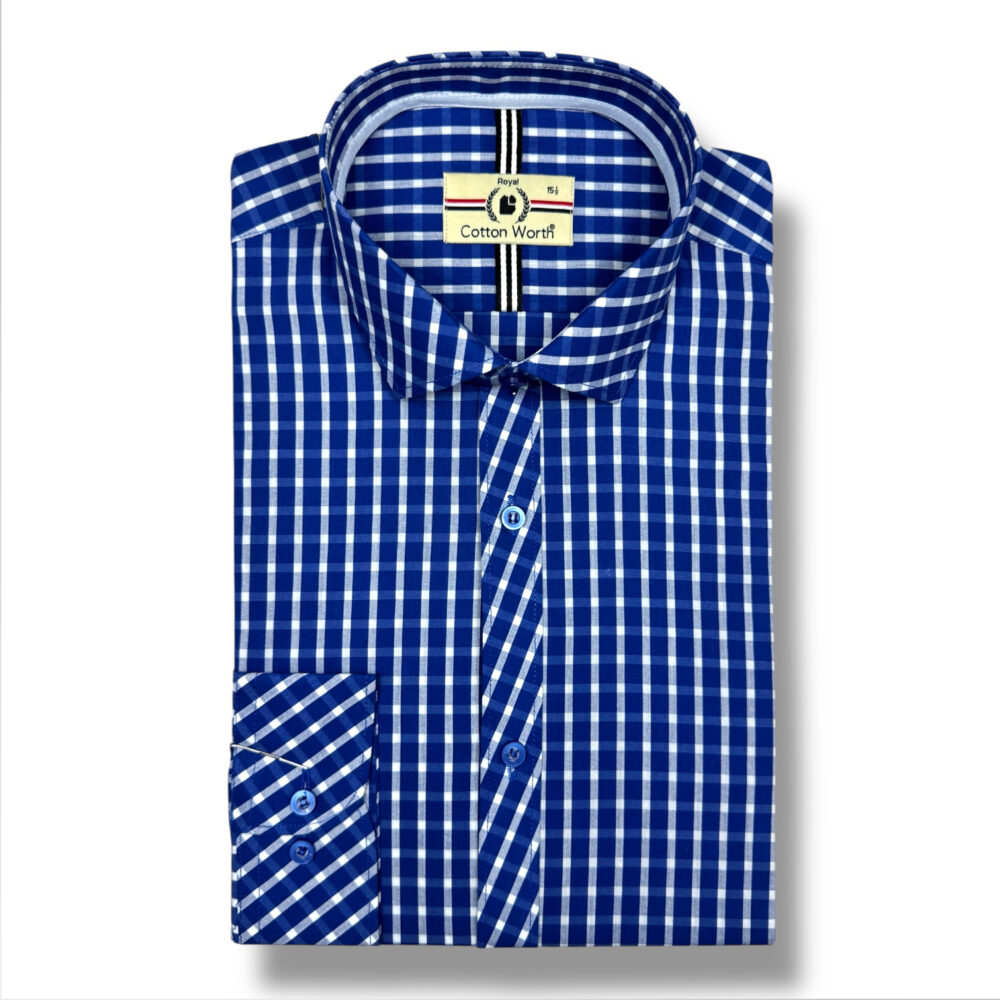 Cotton Worth Royal Check Semi Formal-BLU01
